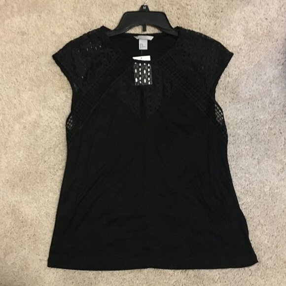 NWT H&M Black Lace Topped Crew Neck Cap SleeveTop - Picture 10 of 14